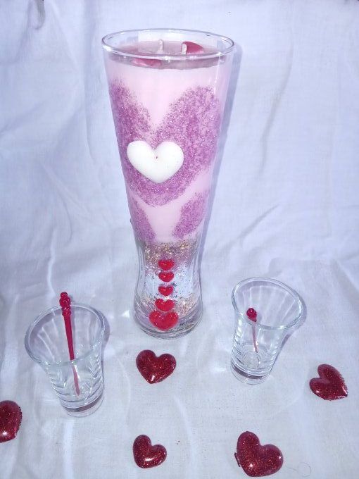 Bougies rose grand format  décorée coeur
